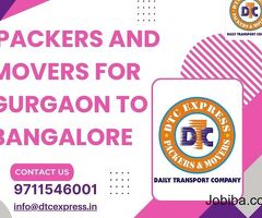 Book Packers and Movers in Gurgaon to Bangalore, Book Now Today